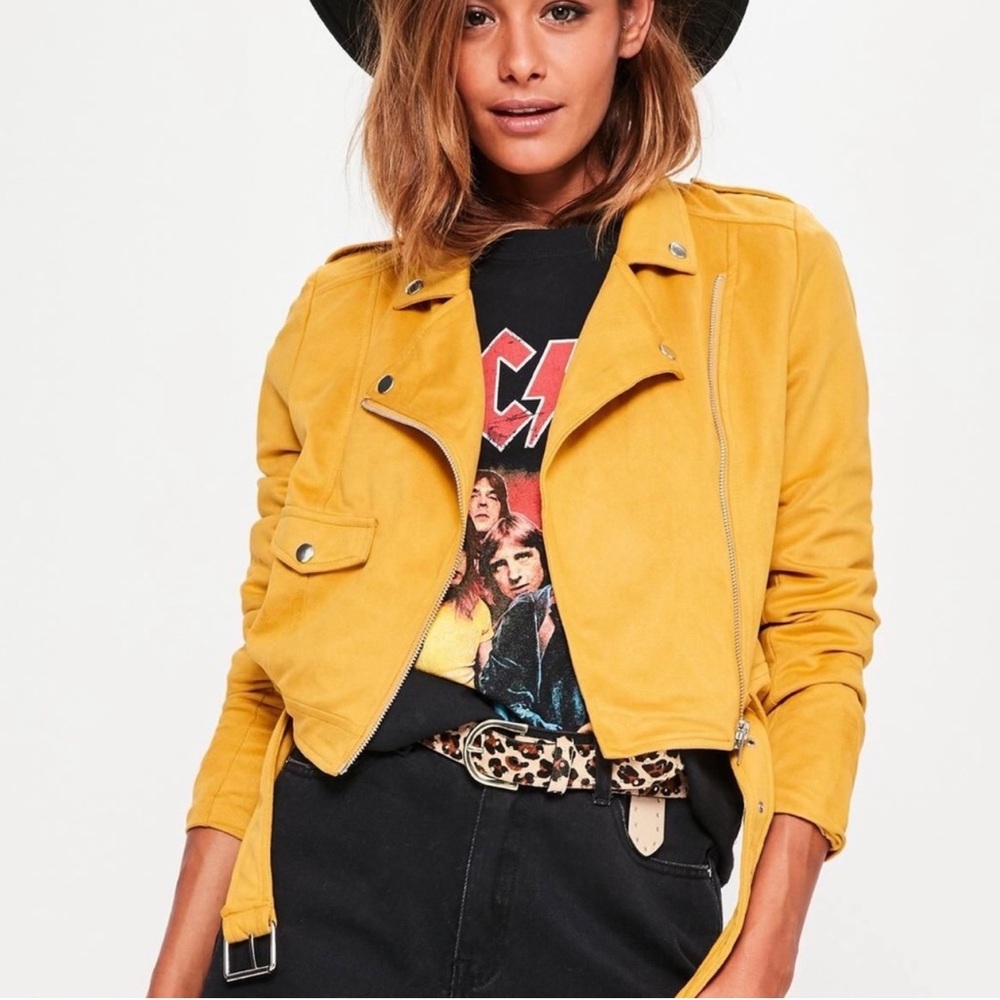 Missguided Mustard Yellow Suede Biker Jacket